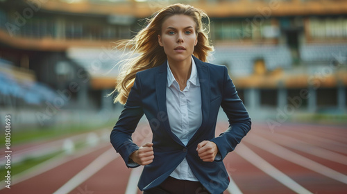 businesswoman running at ru...