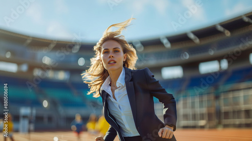 businesswoman running at ru...