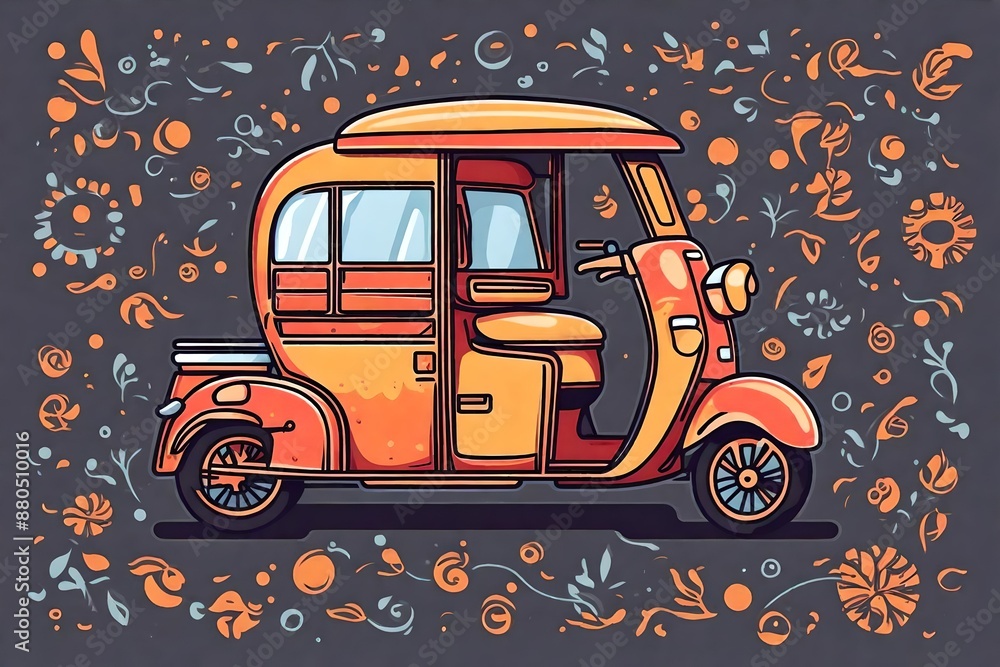 Auto rickshaw color icon. Popular motorbike asian taxi. Delhi city ...