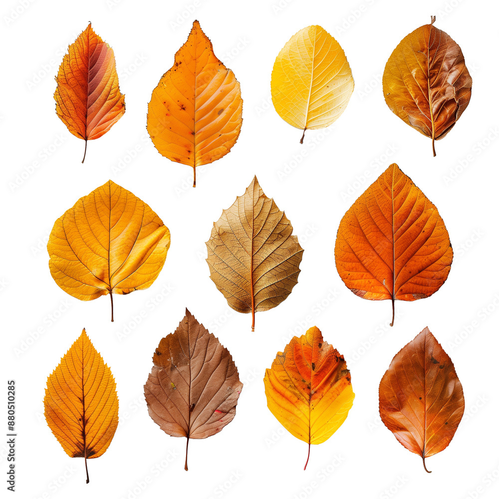 Obraz premium Collection of autumn leaves isolated on a transparent background