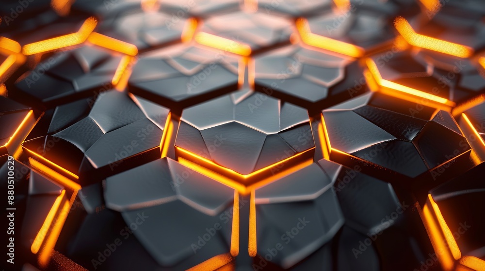 Futuristic hexagonal metal grid background with illuminated blue light, abstract high-tech design featuring metallic hexagon patterns and modern lighting effects for technology, innovation, and indust Futuristic hexagonal metal grid background with illuminated blue light, abstract high-tech design featuring metallic hexagon patterns and modern lighting effects for technology, innovation, and indust