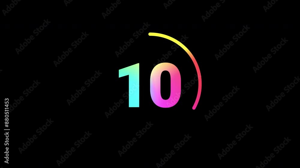 Thirty second (30-0) digital countdown timer clock rainbow color with rotating circle design, transparent background Thirty second (30-0) digital countdown timer clock rainbow color with rotating circle design, transparent background