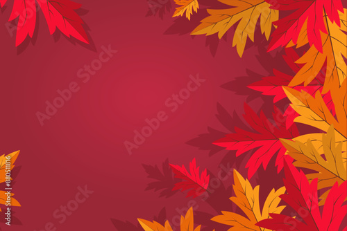 Frame with bright autumn maple leaves and shadows on a pink background. Autumn illustration, vector © Tatiana