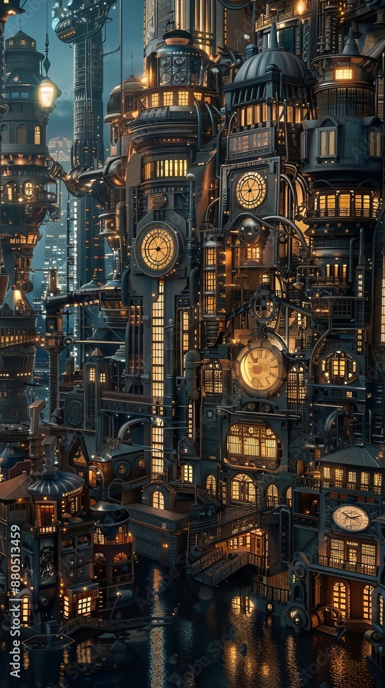Steampunk Clockwork Cityscape, 4K hyperrealistic photo Steampunk Clockwork Cityscape, 4K hyperrealistic photo