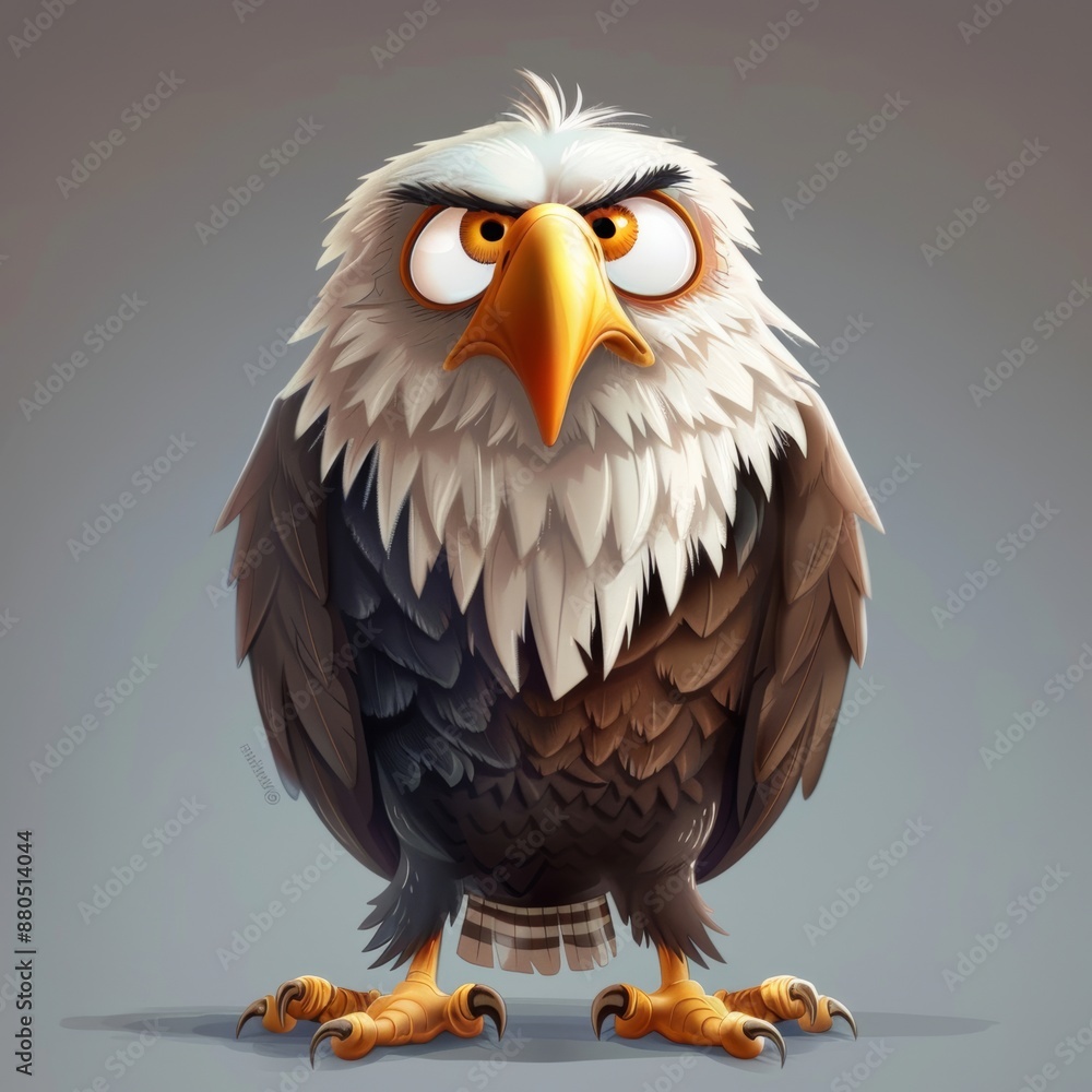 a funny cartoon eagle, front view a funny cartoon eagle, front view