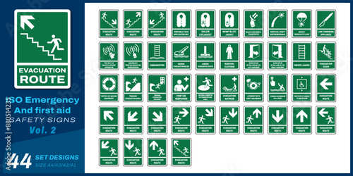 44 set iso emergency and first aid safety signs v2 size a4/a3/a2/a1	
