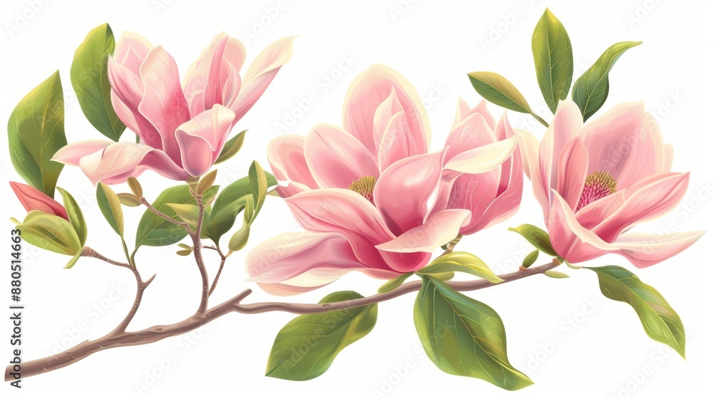 The velvety petals of an elegant magnolia bloom on a white background make a beautiful design layout The velvety petals of an elegant magnolia bloom on a white background make a beautiful design layout