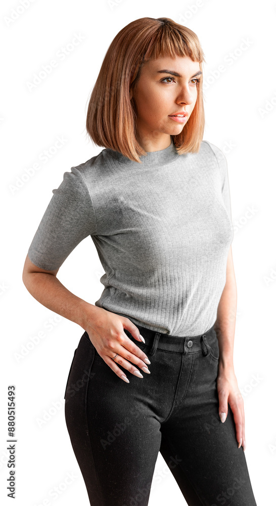Short brown hair woman in a studio shoot transparent png Short brown hair woman in a studio shoot transparent png