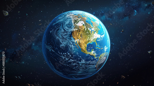 Fototapeta Naklejka Na Ścianę i Meble -  Cartoon style planet earth with dark background. World Conservation Day.