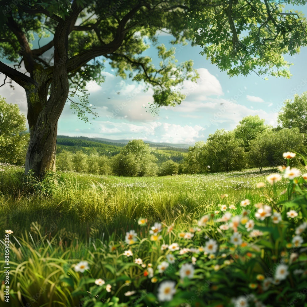 Fototapeta premium Tree Standing Tall in Grassy Field