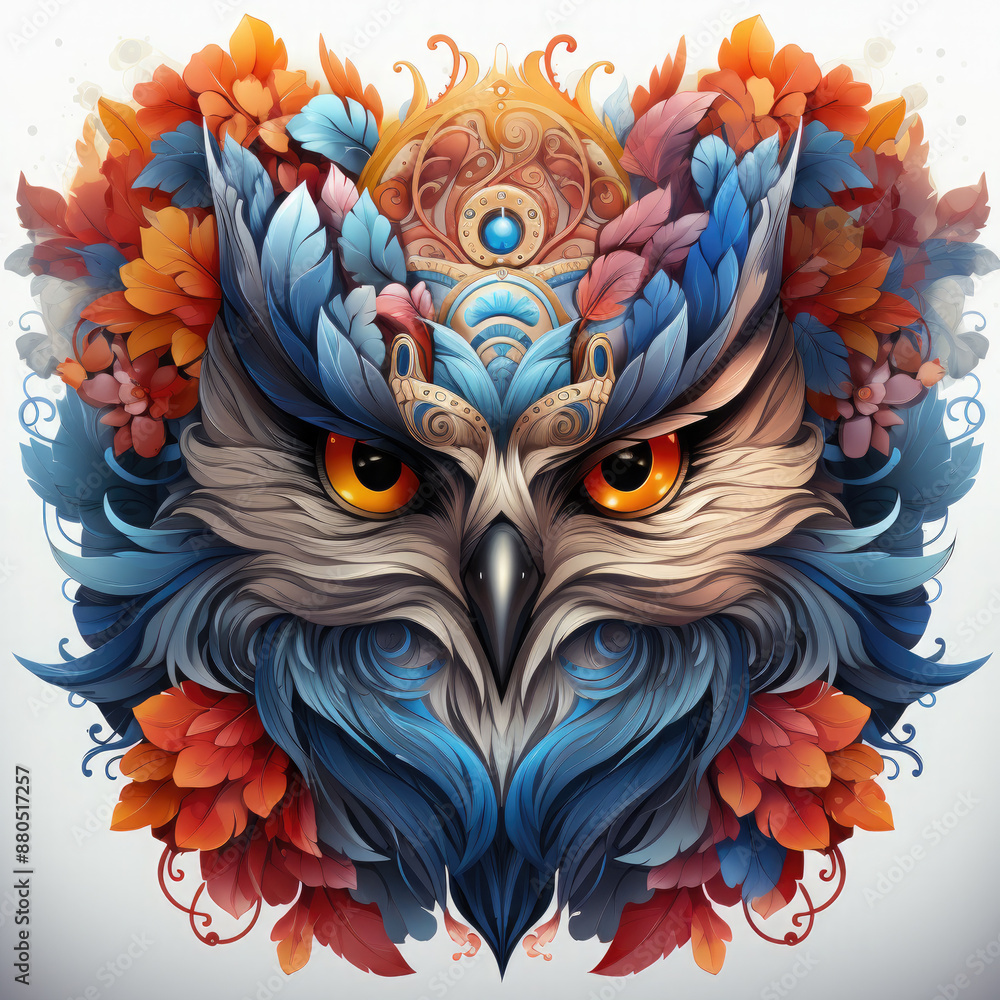 Naklejka premium Watercolor Owl Mask for Masquerade Illustration, Generative Ai