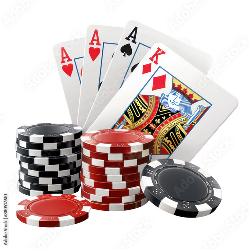 poker chips and cards isolated on transparent png