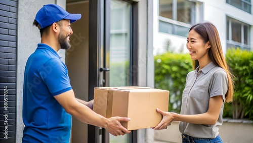 Woman hand accepting a delivery of boxes from deliveryman