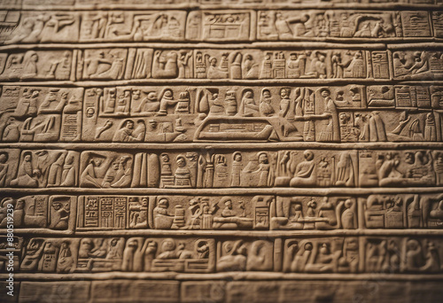 Detailed view of wellpreserved hieroglyphic engravings on a stone surface from ancient egypt