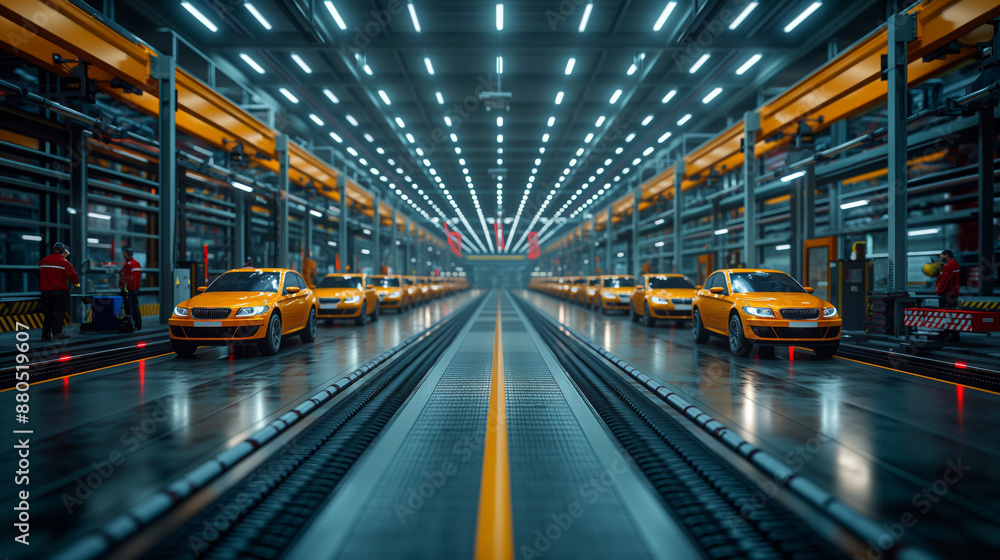 Yellow Cars on Assembly Line in Factory. Yellow cars on an assembly line in a factory, illustrating the process of automotive production and manufacturing efficiency. Yellow Cars on Assembly Line in Factory. Yellow cars on an assembly line in a factory, illustrating the process of automotive production and manufacturing efficiency.