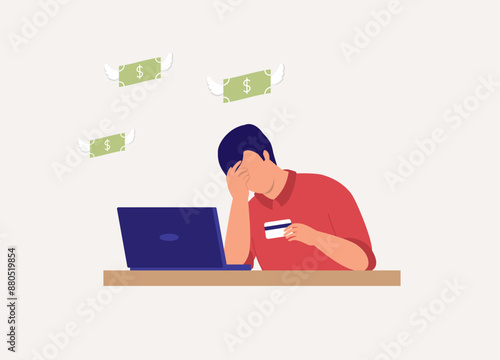 One Anxiety Man Lost His Money To A Credit Card Scam. Half Length.