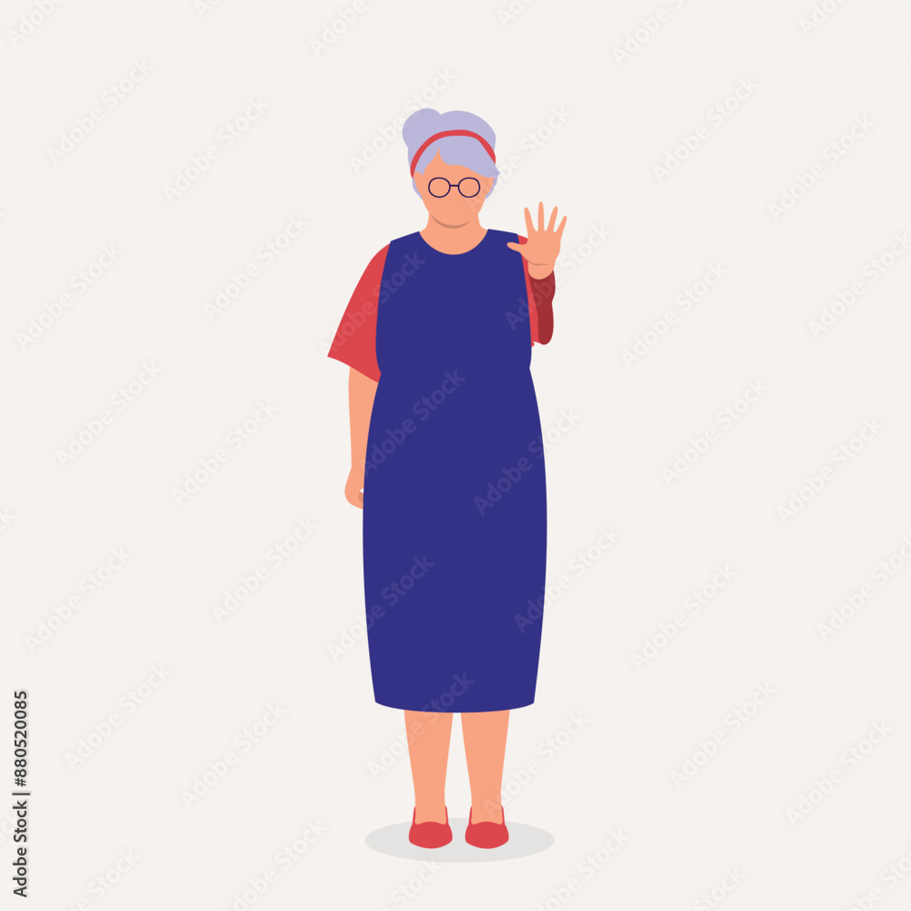One Elderly Woman Standing With One Hand Showing Stop Gesture. One Elderly Woman Standing With One Hand Showing Stop Gesture.