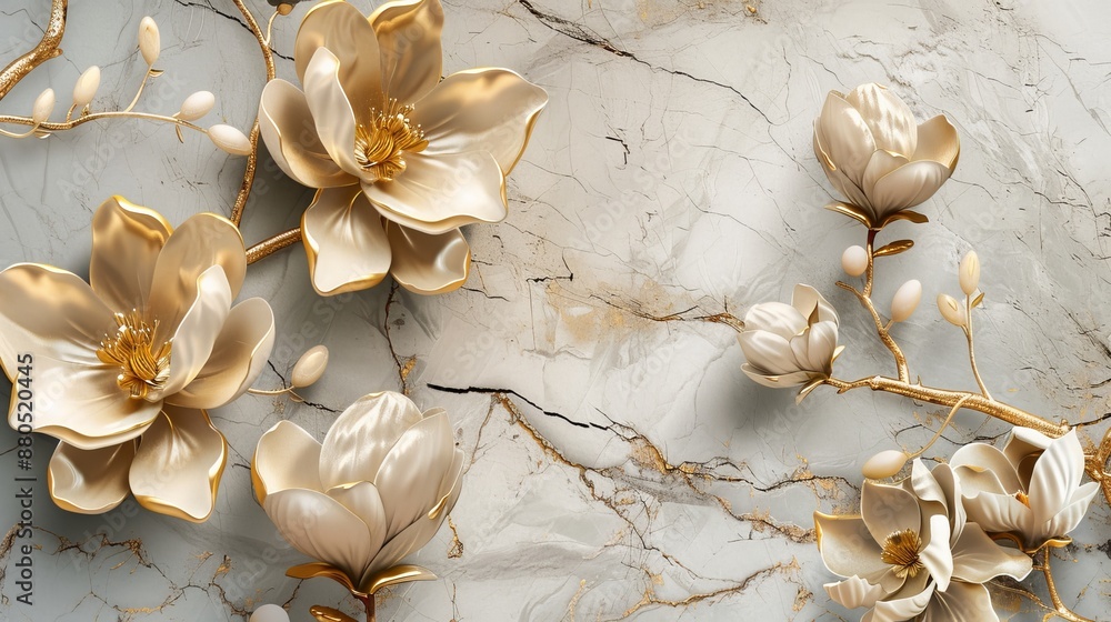An art panel with a marble background decorated with flowers An art panel with a marble background decorated with flowers