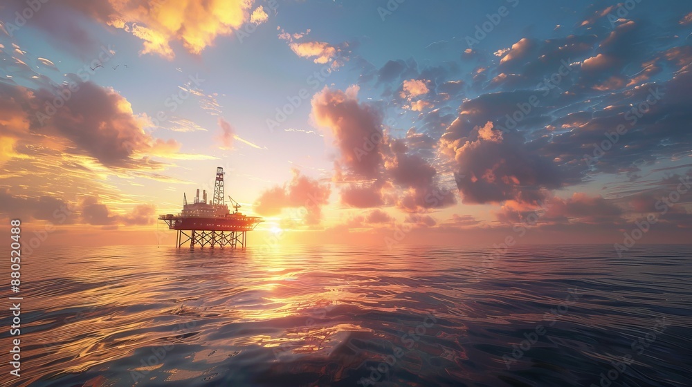 Sunset on an offshore oil rig drilling platform. North sea oil platforms Sunset on an offshore oil rig drilling platform. North sea oil platforms