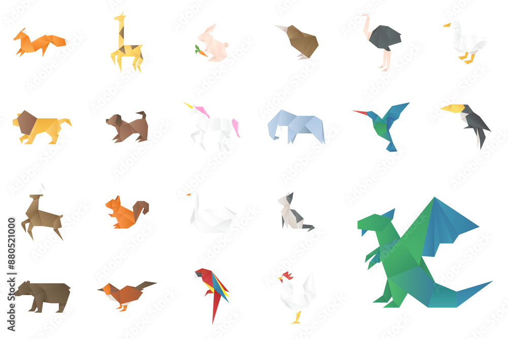 Cute animals craft png geometric cut out set Cute animals craft png geometric cut out set