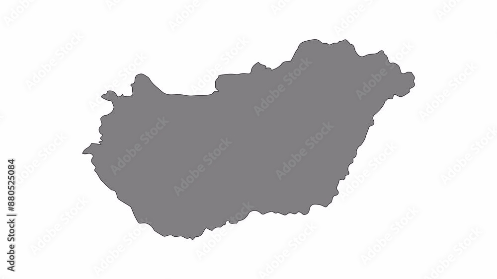 Hungary map animation. Black line smoothly transitioning to fill, drawing on white, transparent alpha channel. Hungary map animation. Black line smoothly transitioning to fill, drawing on white, transparent alpha channel.