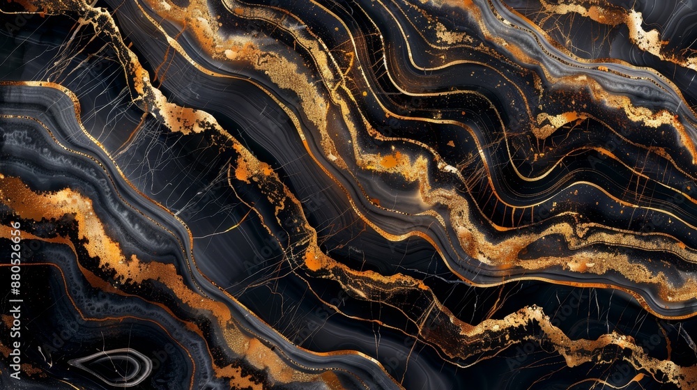 The luxurious black agate marble texture is adorned with golden veins, while the polished marble quartz stone background is striped by nature providing a unique pattern for interior and exterior The luxurious black agate marble texture is adorned with golden veins, while the polished marble quartz stone background is striped by nature providing a unique pattern for interior and exterior