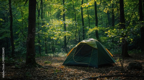 Camping Tent in a Lush Forest © Daisha
