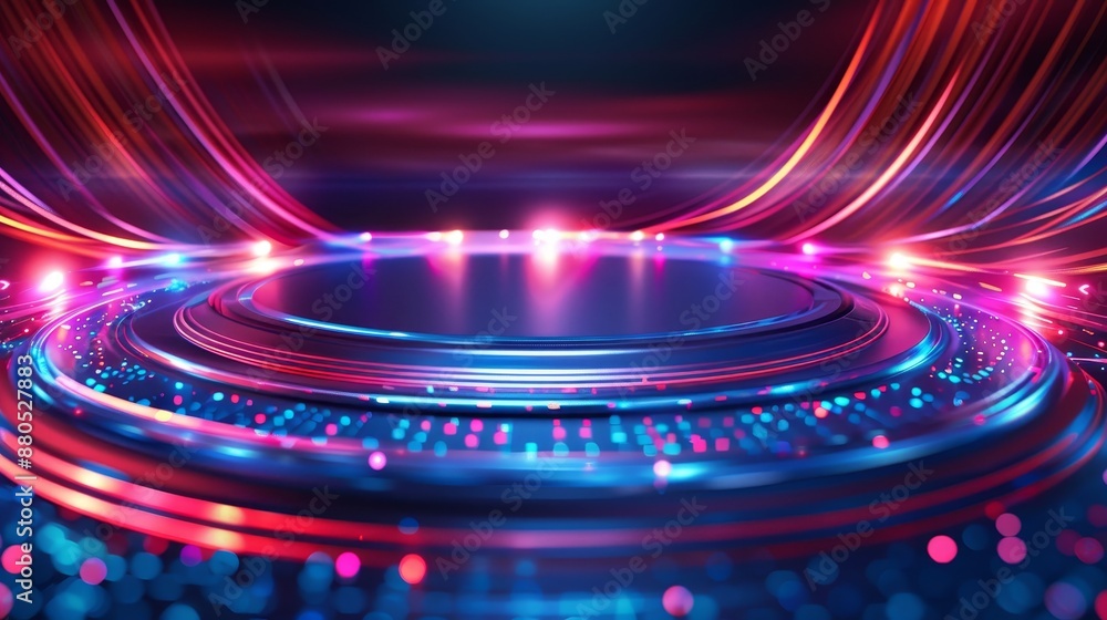 A high speed glowing lines background is emitted by a technology circular turntable, an abstract digital concept illustration. A high speed glowing lines background is emitted by a technology circular turntable, an abstract digital concept illustration.
