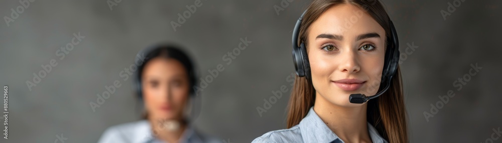 A professional woman with a headset, representing a call center agent A professional woman with a headset, representing a call center agent