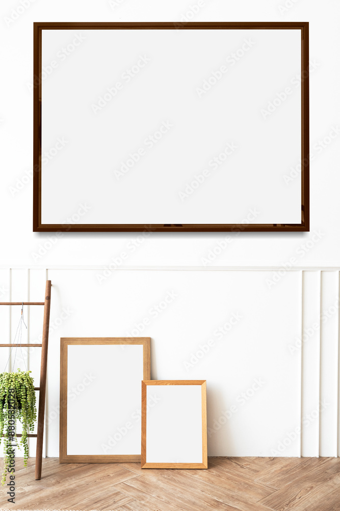 Picture frame mockup by a wooden ladder