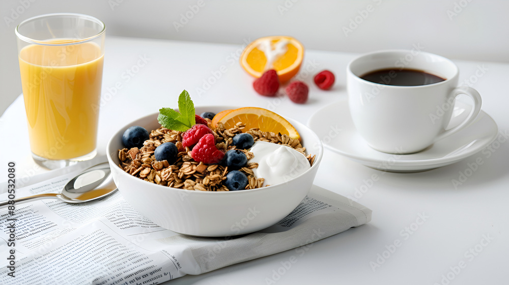 Healthy Breakfast with Granola, Berries, and Coffee Healthy Breakfast with Granola, Berries, and Coffee