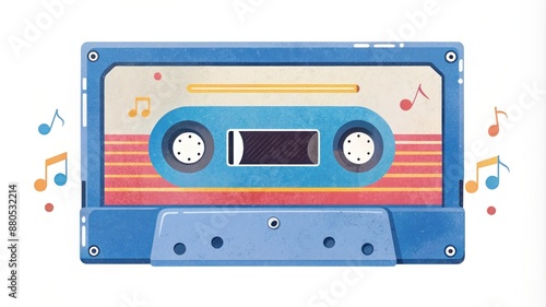 Retro Cassette Tape with Music Notes