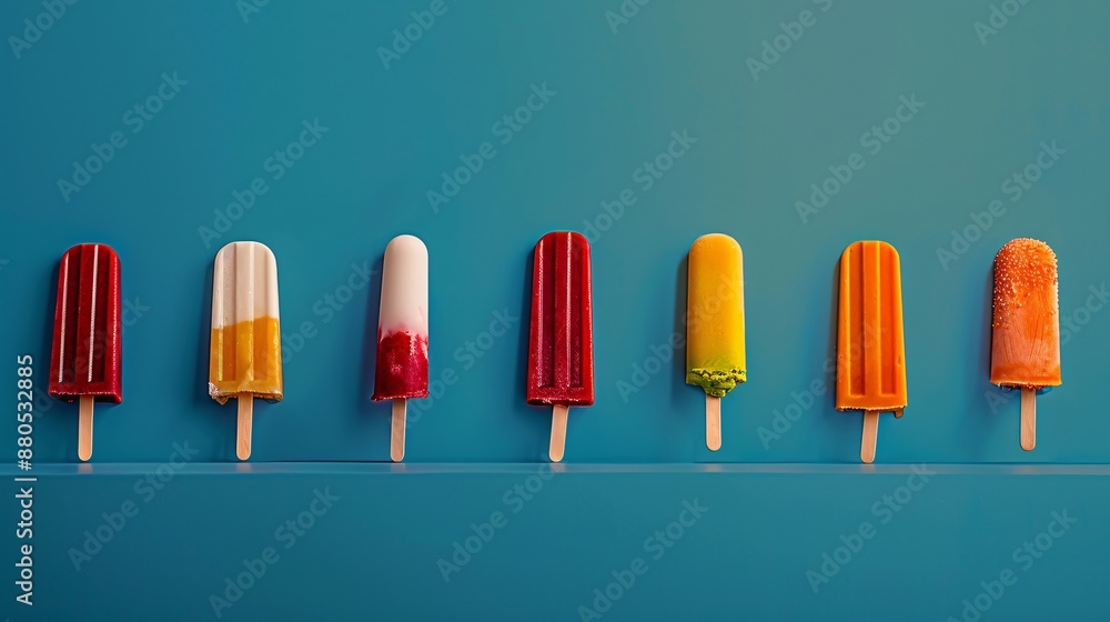 Fototapeta premium Colorful Popsicles on Blue Background