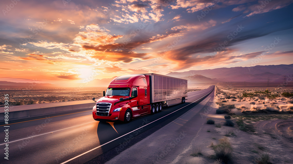 A commercial truck races amidst a tempestuous backdrop, illustrating swift and dependable truck transportation logistics in motion. A commercial truck races amidst a tempestuous backdrop, illustrating swift and dependable truck transportation logistics in motion.