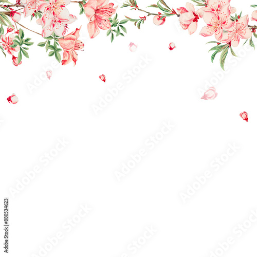 Wallpaper Mural Vintage Japanese floral border png peach blossom art print, remix from artworks by Megata Morikaga Torontodigital.ca