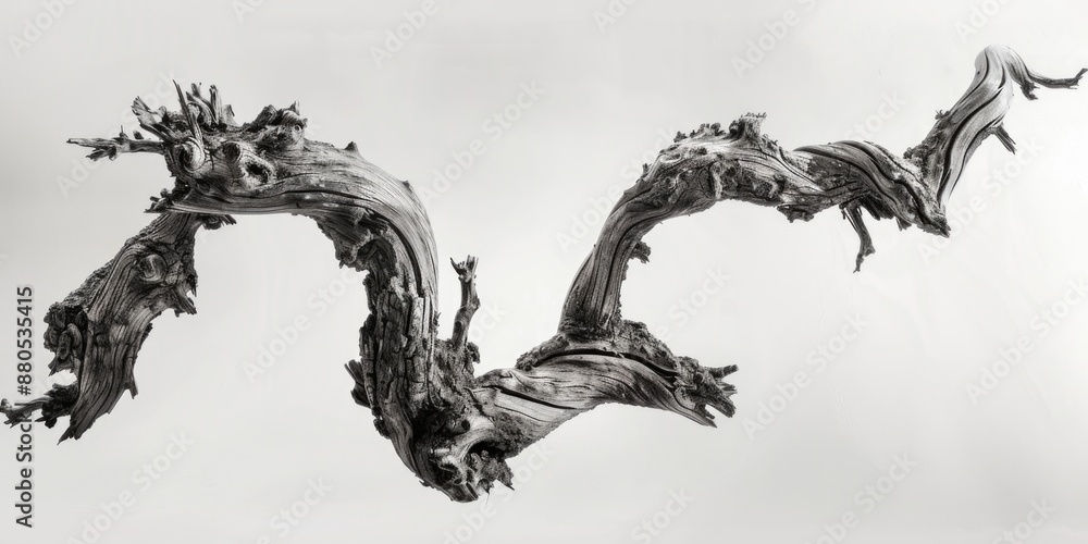 Fototapeta premium A black and white photo of a dead tree trunk with intricate bark patterns