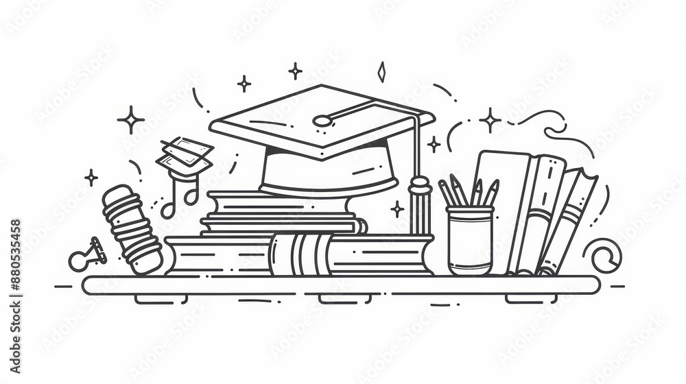 Graduation cap, books, and stationery - a celebration of knowledge and ...