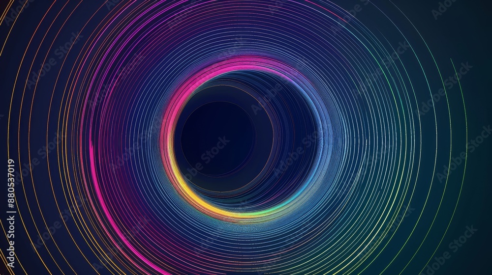 A dark blue background with abstract circular lines in bright colors A dark blue background with abstract circular lines in bright colors
