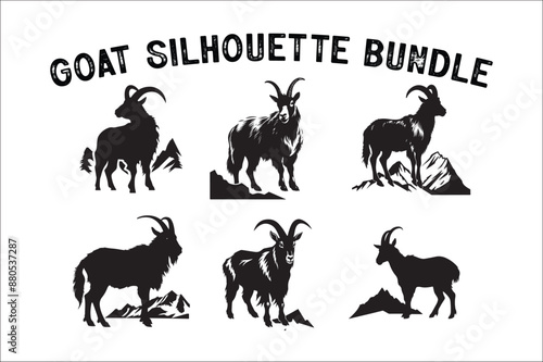 Goat Silhouette vector Bundle on white background. Goat Silhouette set. 