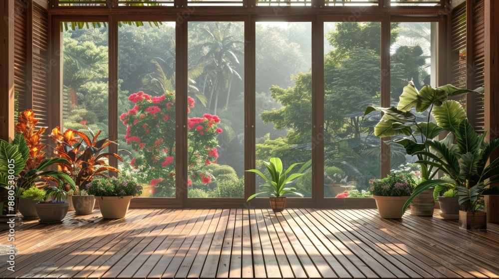 Stylish balcony terrace in the city with wood deck flooring, green potted plants and outdoor furniture. Cozy relaxing area at the back yard of the home. Stylish balcony terrace in the city with wood deck flooring, green potted plants and outdoor furniture. Cozy relaxing area at the back yard of the home.
