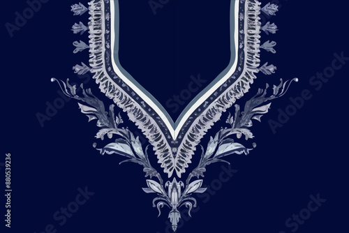 Embroidery neckline necklace traditional ornament pattern fashion textile decor women clothing design vector