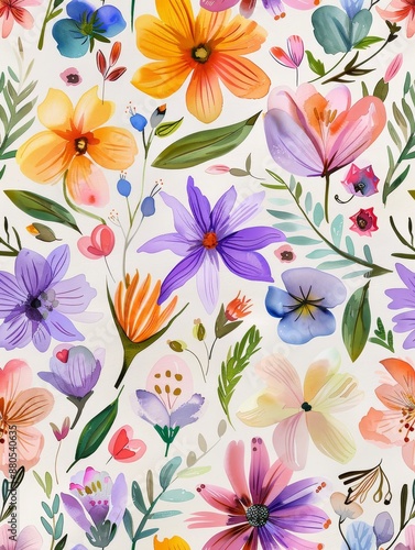 Watercolor Floral Pattern - Watercolor floral pattern with a variety of bright and colorful flowers. - Watercolor floral pattern with a variety of bright and colorful flowers.