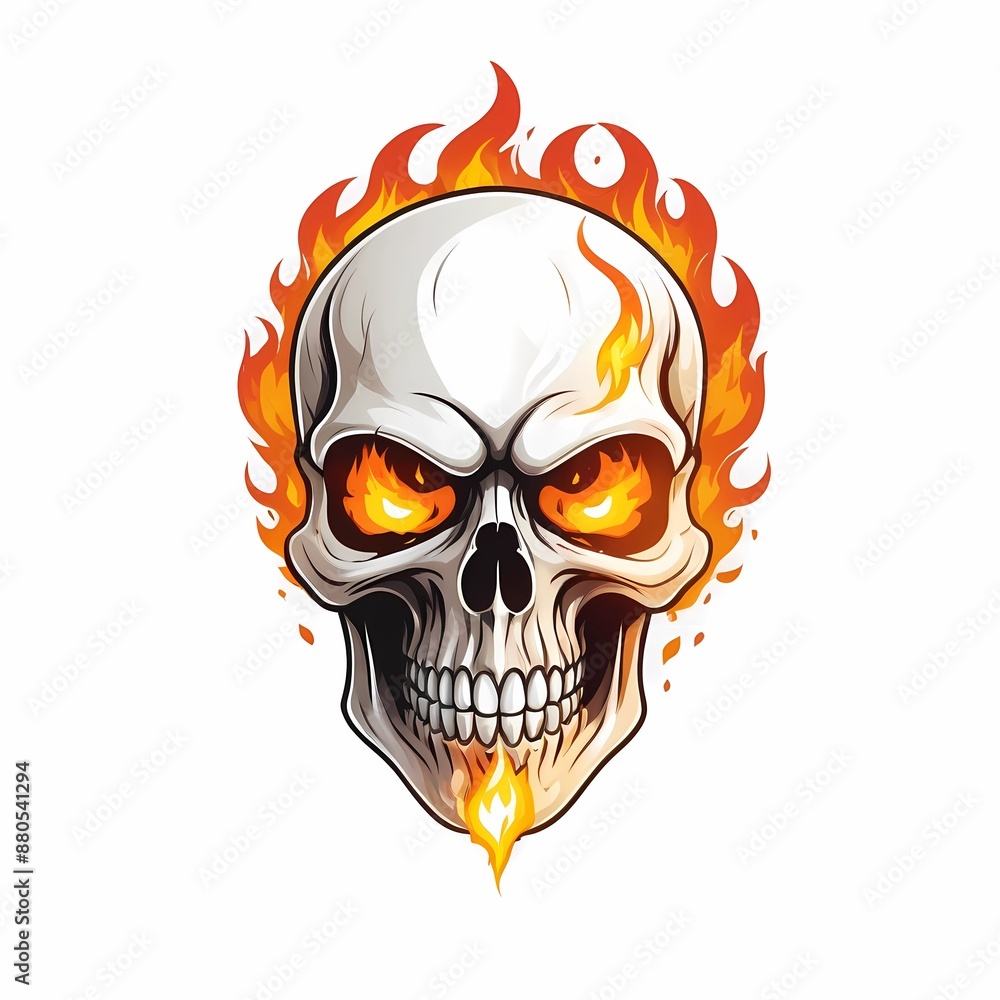 Fototapeta premium skull head in fire effect logo artwork