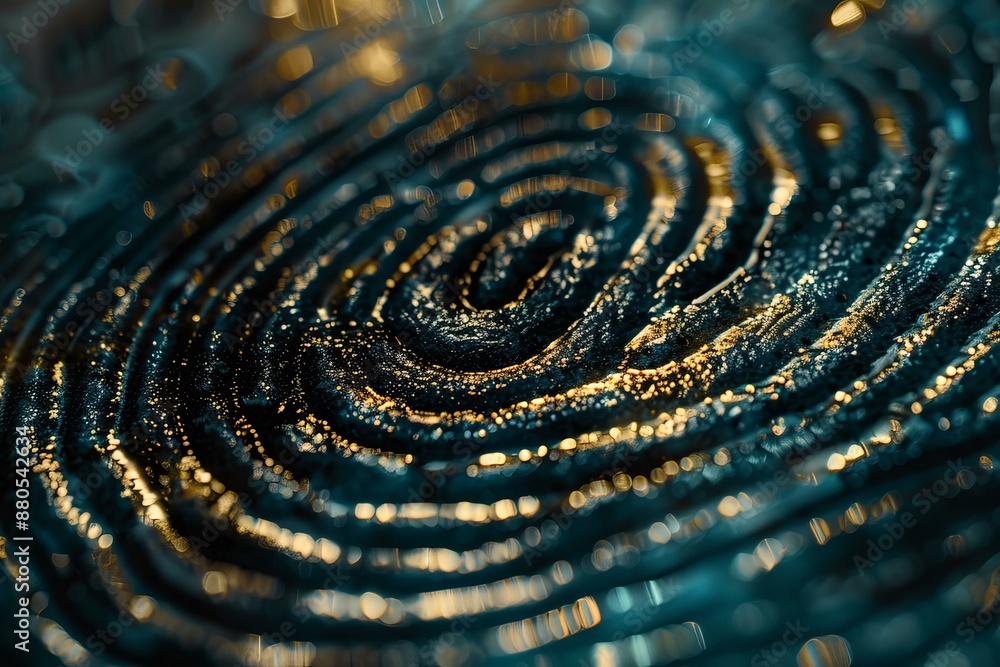 Abstract circular texture with golden particles flowing on a dark background Abstract circular texture with golden particles flowing on a dark background