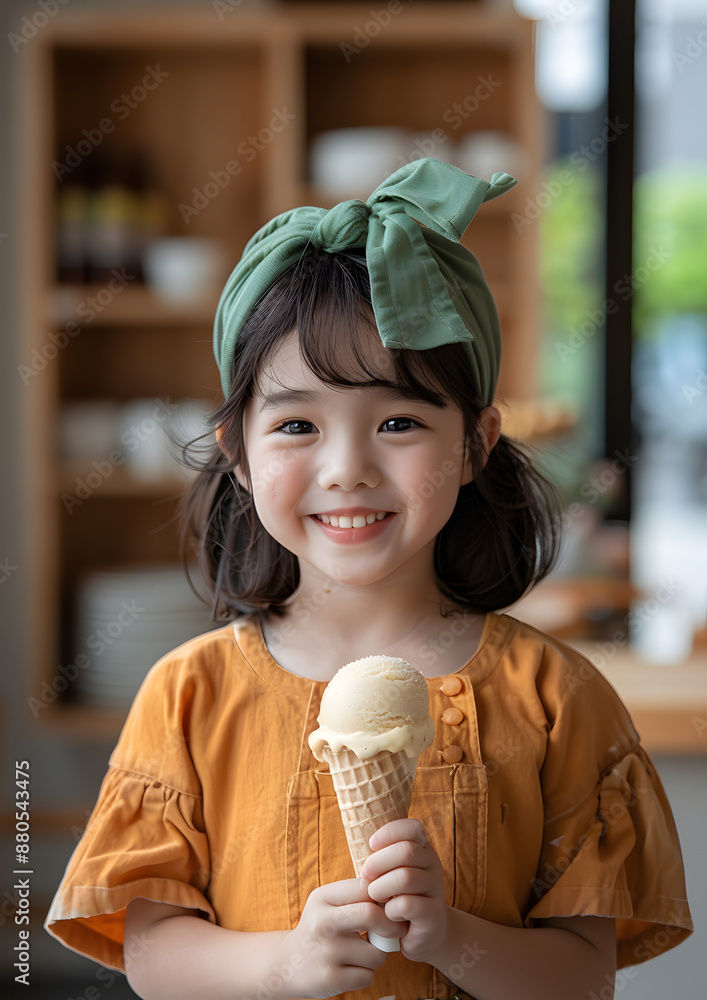 5 year old girl eating ice cream happy and content. Concept: lifestyle, enjoy, fun 5 year old girl eating ice cream happy and content. Concept: lifestyle, enjoy, fun