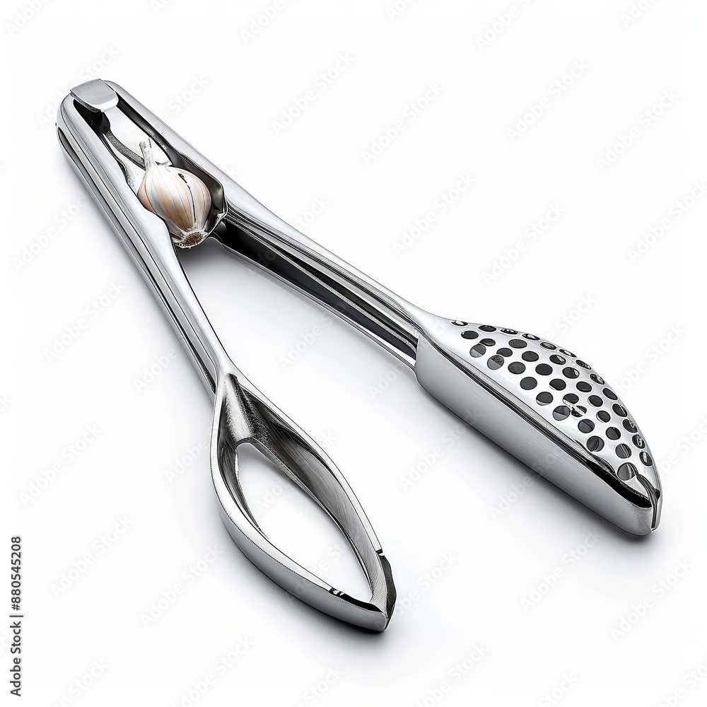 A stainless steel garlic press isolated on a white 016 isolated, tool, metal, white, steel, knife, scissors, equipment, object, black, sharp, blade, cut, silver, kitchen, razor, cutter, hair, work, u A stainless steel garlic press isolated on a white 016 isolated, tool, metal, white, steel, knife, scissors, equipment, object, black, sharp, blade, cut, silver, kitchen, razor, cutter, hair, work, u