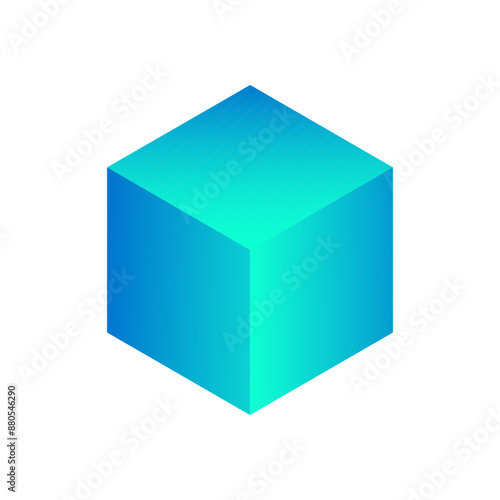 Vector cube with gradients for game, icon, packaging design or logo. Cube illustration isolated on white background. Minimalist style abstract cube icon. Platonic solid. Icon.