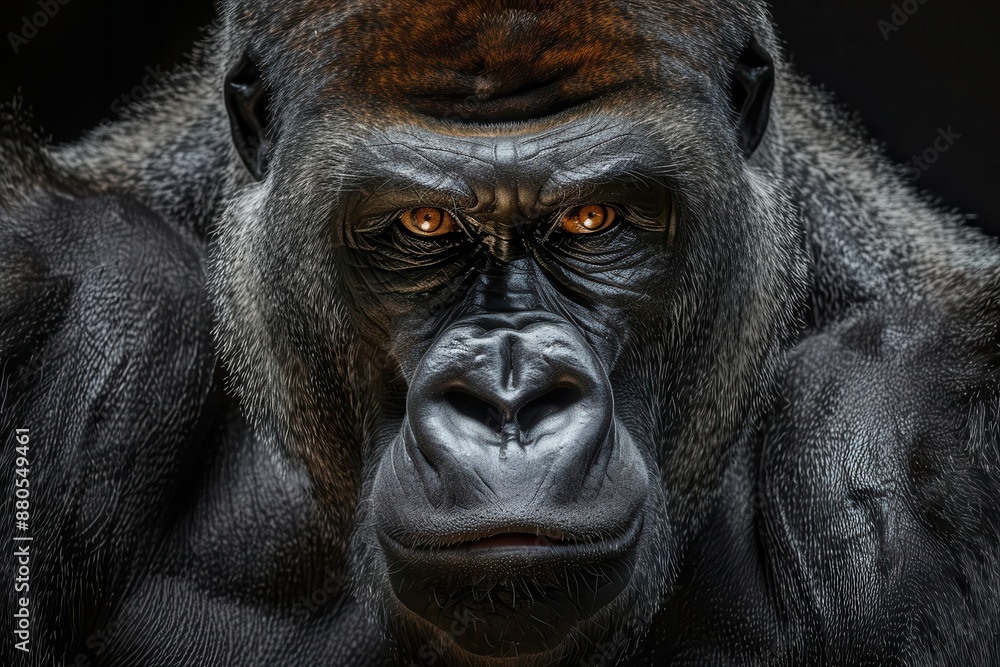 majestic silverback gorilla portrait with piercing eyes and textured fur set against a dramatic black background for maximum contrast and impact majestic silverback gorilla portrait with piercing eyes and textured fur set against a dramatic black background for maximum contrast and impact
