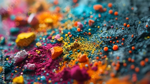  Vibrant colorful powder on dark background.