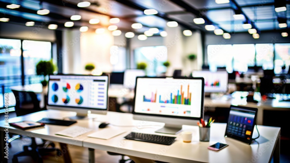 Digital Marketing Strategy Blur: A blurred digital marketing office setup with screens and analytics data, great for online marketing themes.
Digital Marketing Strategy Blur: A blurred digital marketing office setup with screens and analytics data, great for online marketing themes.